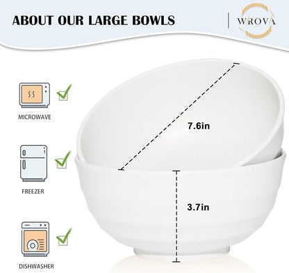 Wheat Straw Bowls Set 60 OZ, Unbreakable Large White Bowls Set of 6, Microwave - Image 2