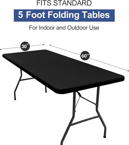 homing 2 Pack Rectangle Table Cloth, Elastic Fitted Fabric Tablecloth Fits for 5 Foot Folding Tables, Washable Table Cover for Picnic, Camping, Indoor & Outdoor (Black, 30" x 60")