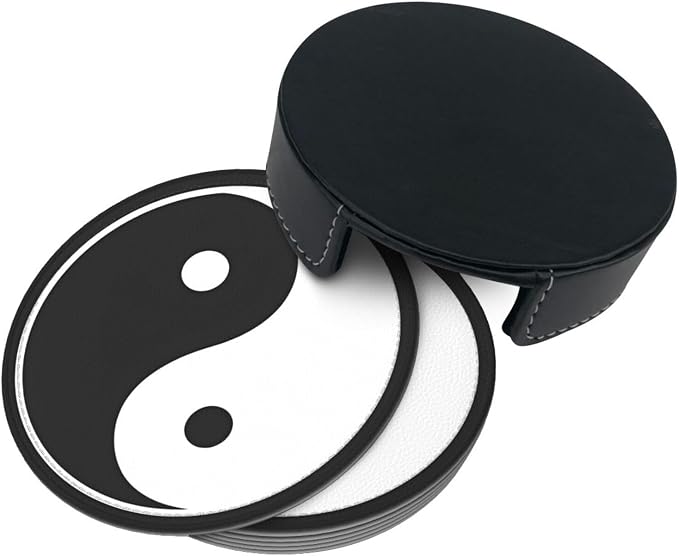 6 Pcs Funny Black and White Yin and Yang Leather Coasters - Image 5