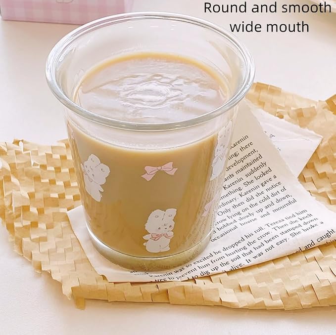 2 Pack 12 OZ Cute Floral Glass Cup Rabbit Drinking Glasses | Thick Sturdy - Image 4