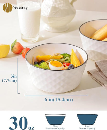 Yeacccng Ceramic Soup Bowls Set of 6, 30 Oz White Cereal Bowls, 6 inch Small - Image 2