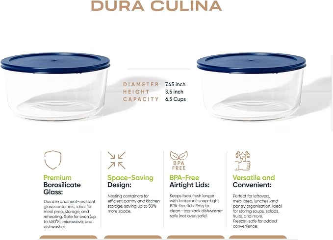 4-Piece Glass Food Storage Containers Set | 6.5-Cup, Leakproof | Microwave - Image 2