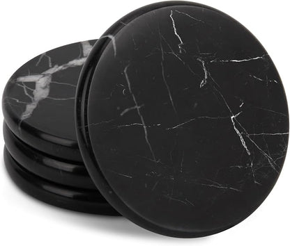 Natural Marble Coasters Set of 4, 4 inch Round, Silicone Anti-Slip Pads - Image 2