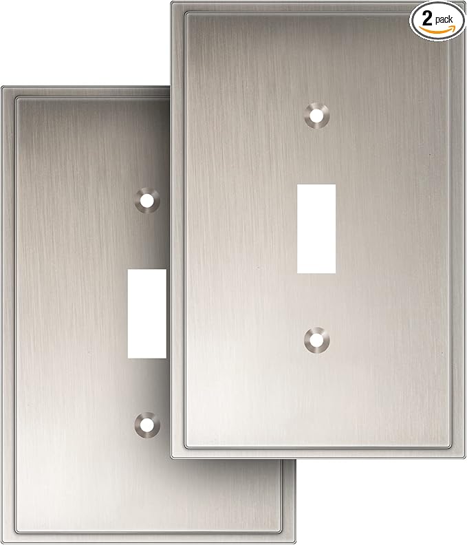 Henne Bery Soft Modern Decorative Wall Plate Switch Plate Outlet Cover (Single Toggle 2PK, Satin Nickel)