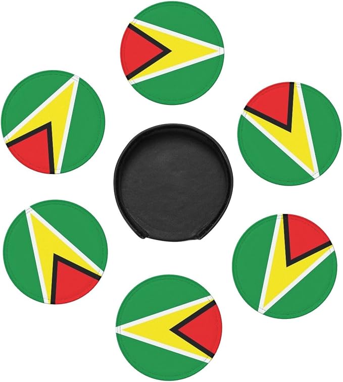 6 Pack Guyana Flag Leather Coaster - Image 3
