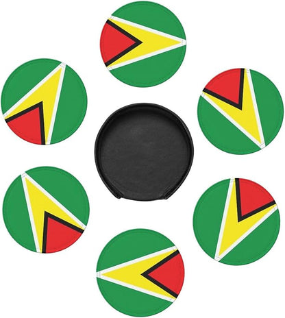 6 Pack Guyana Flag Leather Coaster - Image 3
