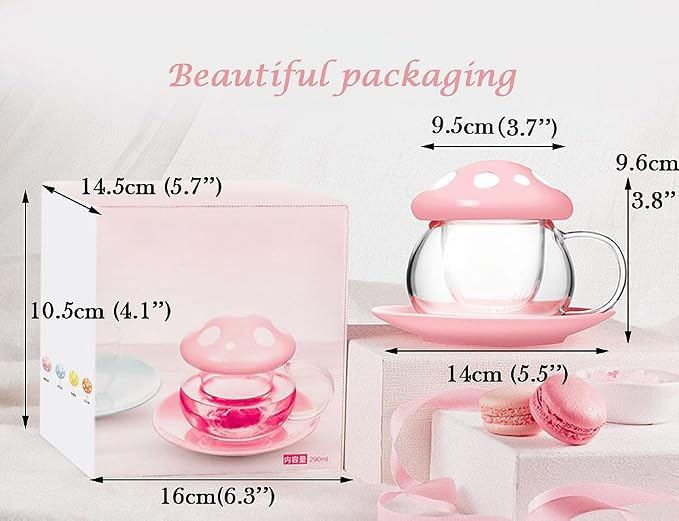 Mushroom Tea Cup Set, Cute Glass Tea Cups and Saucers, Kawaii Teacup - Image 6