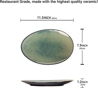 Ceramic Serving Platters - Set of 4 Curved Oval Plates for Entertaining, Modern Kitchen Dishes for Dinner, Fruit, Salad, Serving Trays, 11.5 Inch