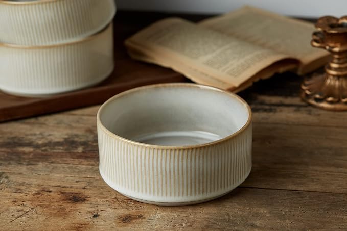 famiware Star Cereal Bowl Set, 23 oz Soup Bowls Set of 6, Cappuccino White | - Image 4
