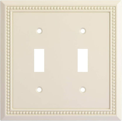 Henne Bery Sunken Pearls Heavy Duty Decorative Wall Plate Switch Plate Outlet Cover, Durable Solid Zinc Alloy (Double Toggle, Light Almond)