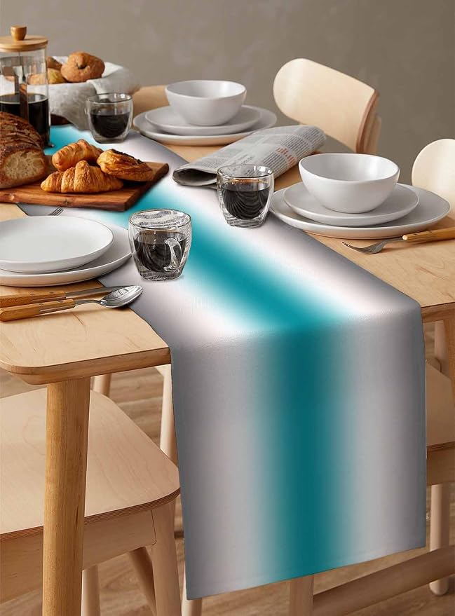 Turquoise Gray Ombre Table Runners 48 Inches Long, Farmhouse Teal Gradient - Image 3