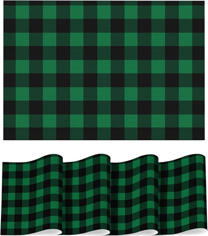 Artoid Mode Buffalo Plaid Vinyl Placemats Set of 4, 12x18 Inch Washable Non-Slip Heat Resistant Plastic Place Mats for Party Dining Table, Black/Green