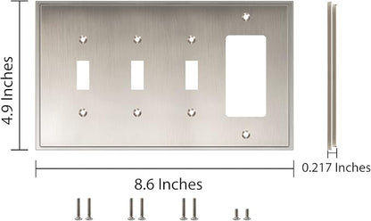 Henne Bery Soft Modern Decorative Wall Plate Switch Plate Outlet Cover (Triple Toggle/Single Decorator, Satin Nickel)