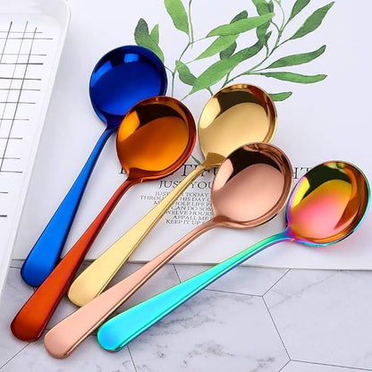 Broth Round Spoon Set, 8-Piece Reusable Stainless Steel Dinner Table Cereal - Image 5