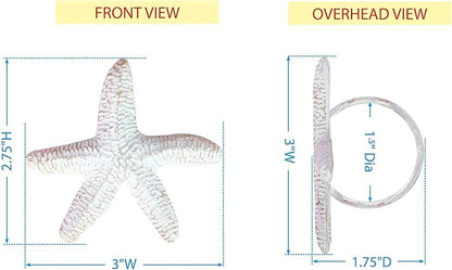 Split P Starfish Metal Napkin Ring Set of 4 | Rustic Whitewashed Aluminum Napkin Holders with Textured Starfish Design | Coastal, Beach & Nautical Table Décor | 2.75" x 3"