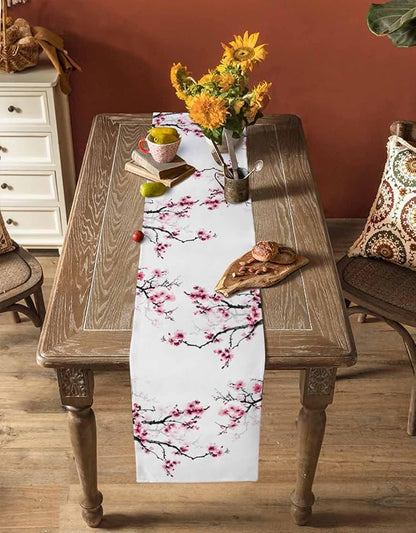 Pink Cherry Flowers Table Runners 72 Inches Long, Cotton Linen Fabric Table - Image 4