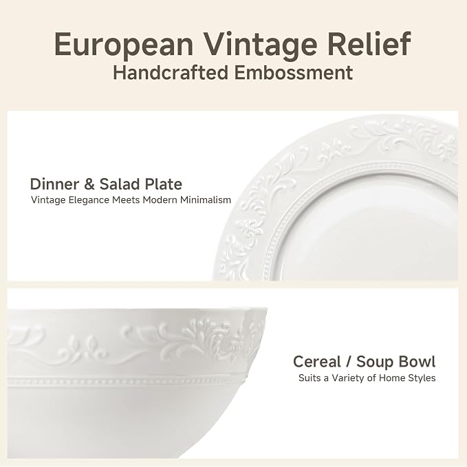 18Pcs Vintage Relief White Bone China Set, Service - Image 4