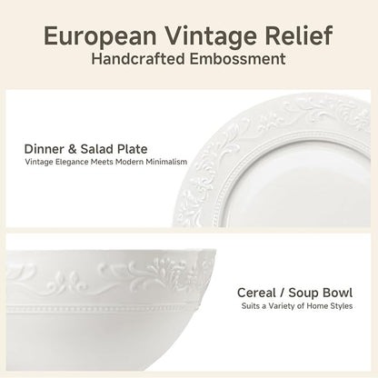 12Pcs Vintage Relief White Bone China Set, Service - Image 4