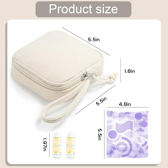 Corduroy Period Pouch for Women, Cute Sanitary Pad Pouch - Image 2