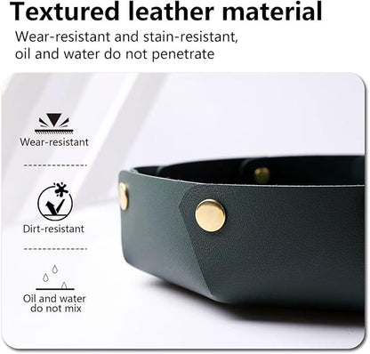 Black leather storage tray, multi-functional clutter organizer with snap fasteners, octagonal key, jewelry and accessory storage bowl, diameter: 4.7 inches, height: 1.7 inches