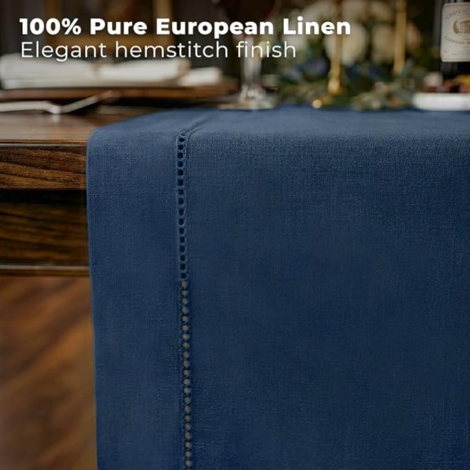 Signature Linen™ by D'Moksha Navy Blue Table Runner 72 Inches Long, 100% Pure - Image 2