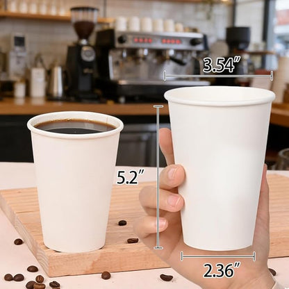MOUMOULIFE Disposable Paper Coffee Cups 16 oz 300 Count, Leak-Proof White - Image 2