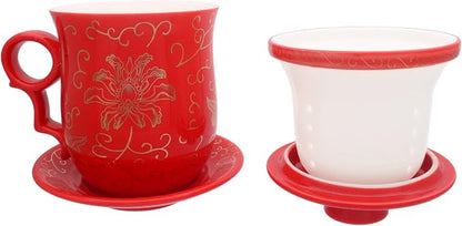 Porcelain Tea Cup with Infuser Lid and Saucer Sets - Image 4