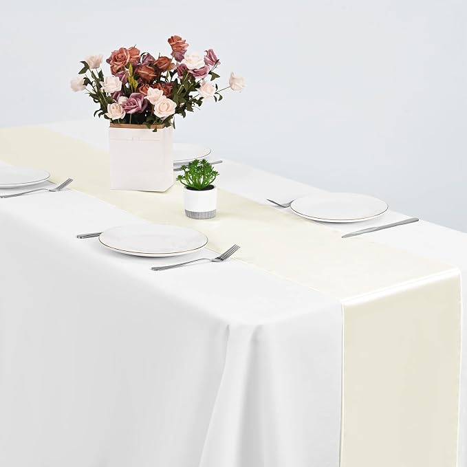 10-Pack Ivory 12 x 108 inches Long Premium Satin Table Runner | Wedding - Image 6