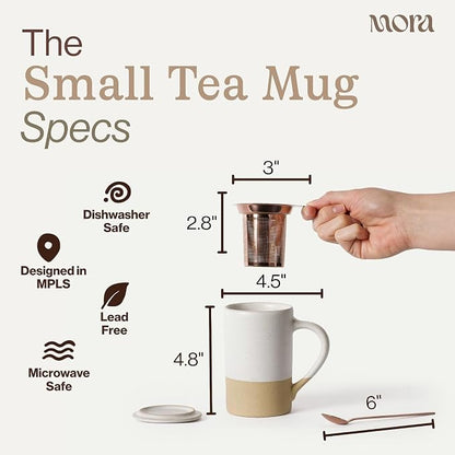 MORA Ceramics Tea Cup with Loose Leaf Infuser, Spoon and Lid, 12 oz, Microwave - Image 2