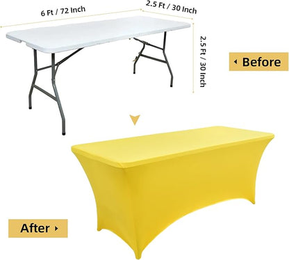 10-Pack 6ft Spandex Table Covers for Rectangle Standard Folding Tables - Wrinkle Resistant Stretch Tablecloths - Ultimate Fitted Table Protector for Parties, Banquet, Wedding