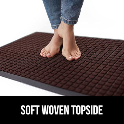 GORILLA GRIP 100% Waterproof All-Season WeatherMax Doormat US Designed Natural Rubber, Stain and Fade Resistant, Low Profile Indoor Outdoor Door Mats, Easy Clean Patio Mat, 17x29, Coffee Square
