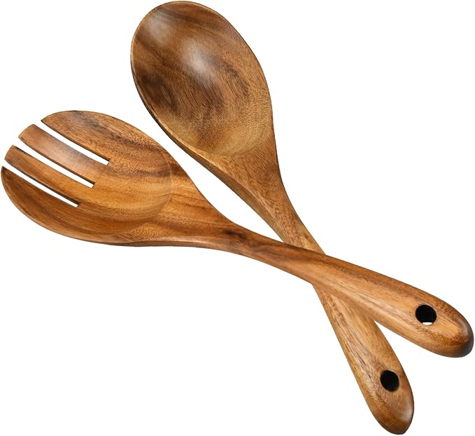 10.2in Wood Salad Servers, Long Handle Salad Server Set | by FGBNM
