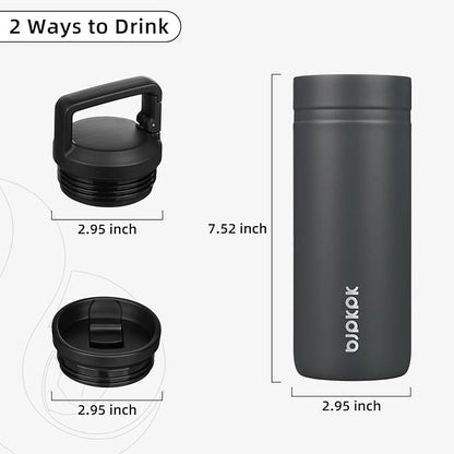 BJPKPK Insulated Water Bottle with 2 Lids,20 oz Double Wall Stainless Steel Vacuum Tumbler Travel Coffee Mug,Wide Mouth Thermal Cup,Grey
