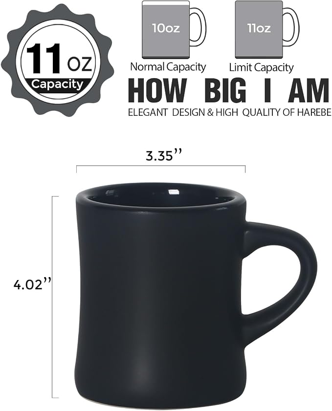 harebe Retro Coffee Mugs Set of 4, 10 OZ Heavy Classic Ceramic Diner Cups Set - Image 2
