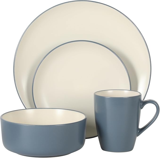 Gibson Elite Oxford Blue Plates and Bowls Sets, 16 Piece Stoneware Dinnerware - Image 7