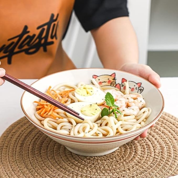NJCHARMS Ceramic Ramen Bowl Set of 2, 42 oz Japanese Noodle Soup Bowls - Image 2