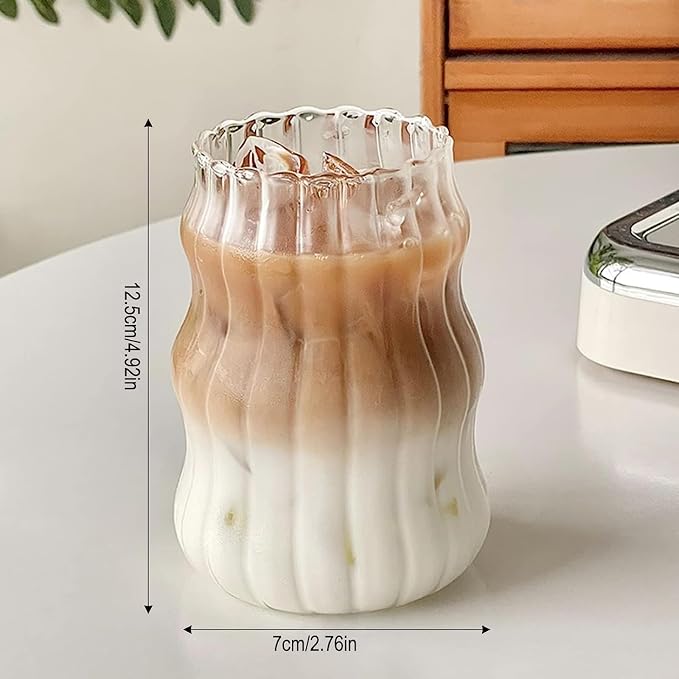 2 Pcs Ribbed Glass Cups, 18 Oz Vintage Drinking Glassware - Image 2