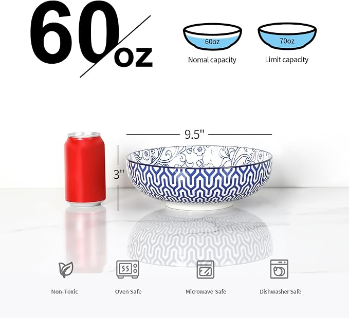 Selamica 9.5" Serving Bowls, 60 OZ Large Salad Bowls Set of 3 - Image 3