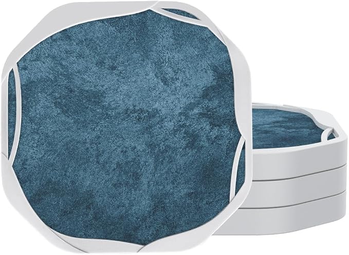 UMIRRO Absorbent Felt & Silicone Drink Coasters Set of 4, Teal Blue | Leakproof by Umirro
