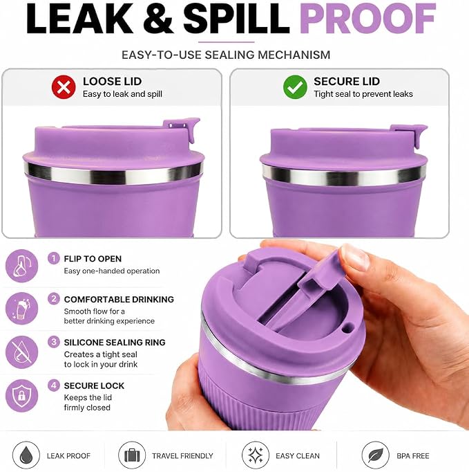 Coffee Mug with Leak Proof Lid, Travel Mug Stainless Steel Tumbler, Double Wall - Image 4
