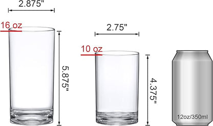 Amazing Abby - Probity - 10-Ounce and 16-Ounce Plastic Tumblers (Set of 8), Plastic Drinking Glasses, Reusable Plastic Cups, BPA-Free, Shatter-Proof, Dishwasher-Safe (Made of Plastic, NOT Glass)