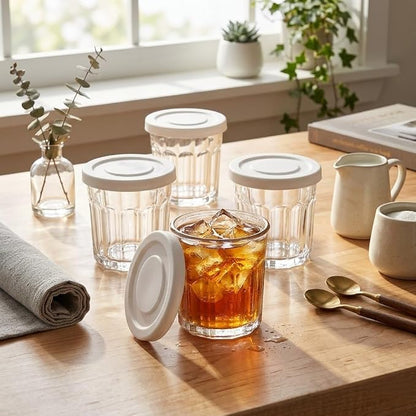 Working Glass Cups with Lids Set of 4, 13.5oz Thick Glass Tumblers | Classic - Image 6