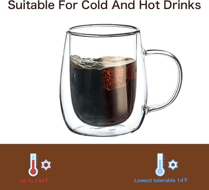 Wlasss Espresso Cups, 7.4oz/210ml Double Walled Glass Coffee Mugs Set of 4 - Image 6