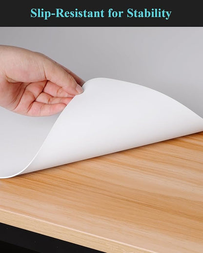 Pure White Plastic Table Cover Protector, 36" x 60" Waterproof Easy Flat PVC Desk Pad Mat, 1.5mm Thick Rectangle Vinyl Table Top Protector for Dining Room Table, Office, Dresser