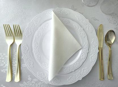 " OCCASIONS " 50 Plates Pack (25 Guests) Vintage Wedding Party Disposable Plastic Plate Set -25x10.25'' Dinner +25x7.5'' Salad/Dessert plates (Portofino Plain White)