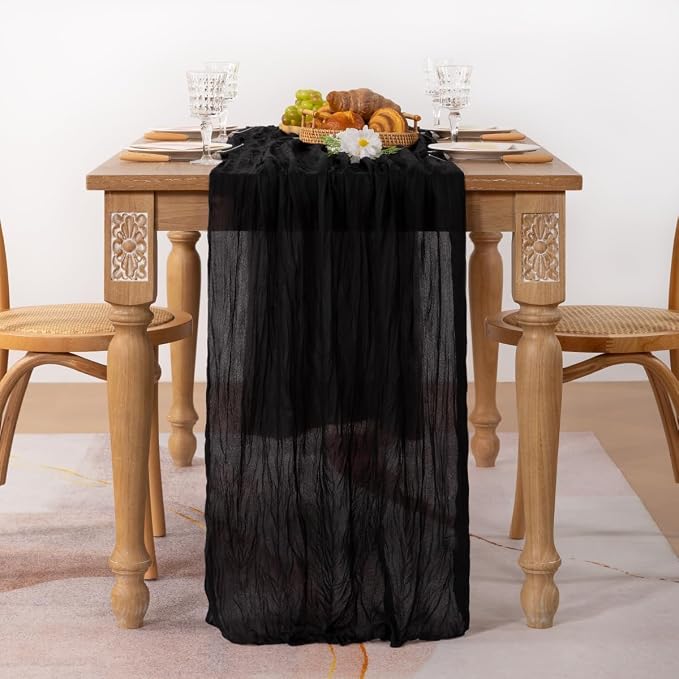 3 Pack Black Cheesecloth Table Runner 10ft Gothic Gauze Centerpiece | - Image 4