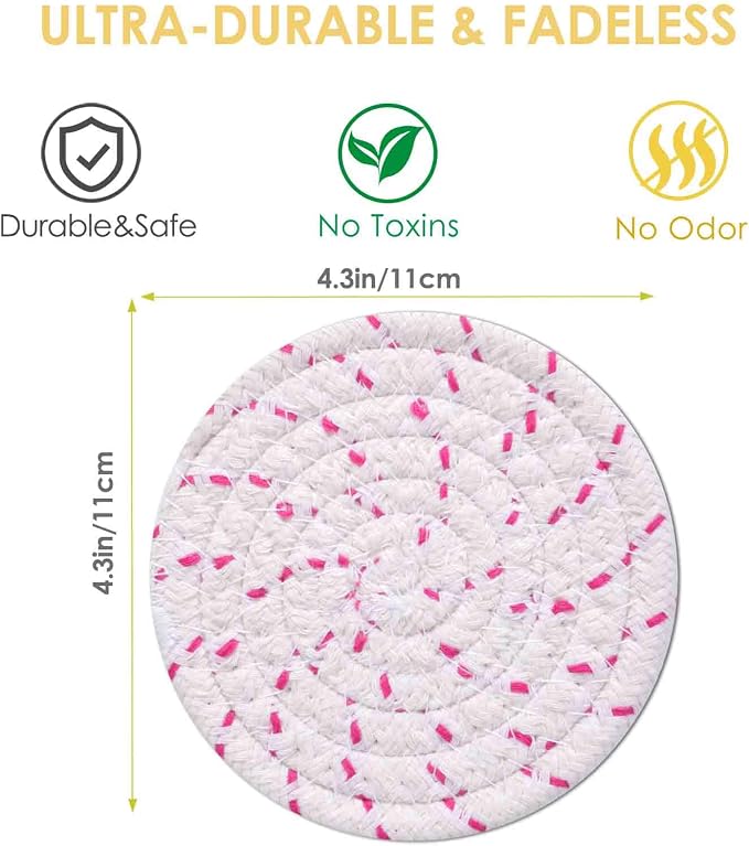 Drink Coasters 8 Pack with Holder, 4-Color Cotton Woven Absorbent Coasters Set - Image 2