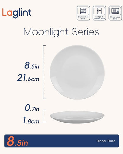 8.5 inch Salad Plate Set of 6, Lightweight Opal Glass Round White Plates for Appetizer Dessert Kitchen, Dishwasher and Microwave Safe