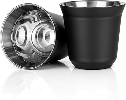 RECAPS 80ml Stainless Steel Espresso Cups Set | 2 Pack Double Wall 304 by RECAPS