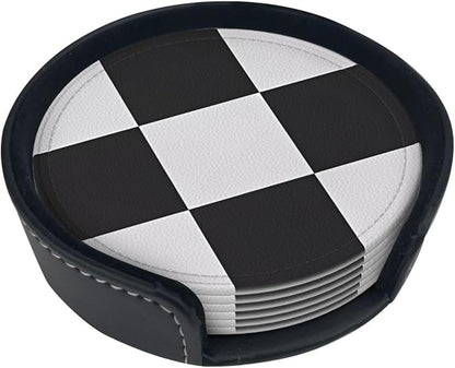 6 Pcs Black and White Checker Leather Coasters - Image 5